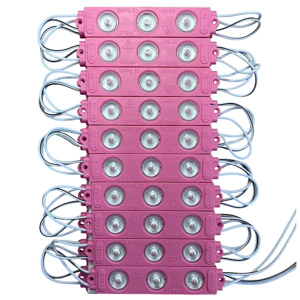 Módulo 3 Led Con Lupa 2w 110v Color Rosa. Paquete X20unidade