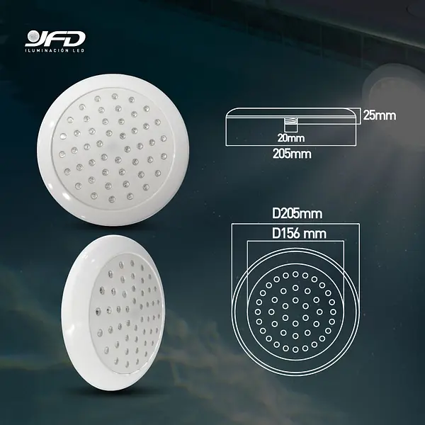 Bala De Piscina Sobreponer Ultra Plana 20,5cm 6500k 18w