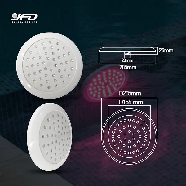 Bala De Piscina Sobreponer Ultra Plana 20,5cm 18w Rgb
