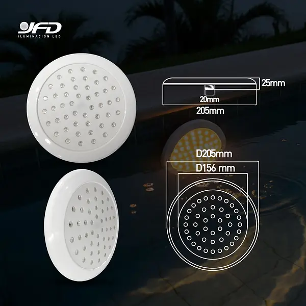 Bala De Piscina Sobreponer Ultra Plana 20,5cm 3000k 24w