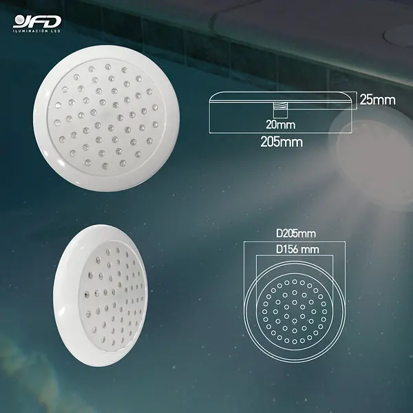 Bala De Piscina Sobreponer Ultra Plana 20,5cm Ip68,12v Dc